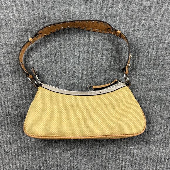 Vintage Guess Raffia Shoulder Bag Yellow Baguette Rhinestone Y2K 90s 2000s - Picture 4 of 14